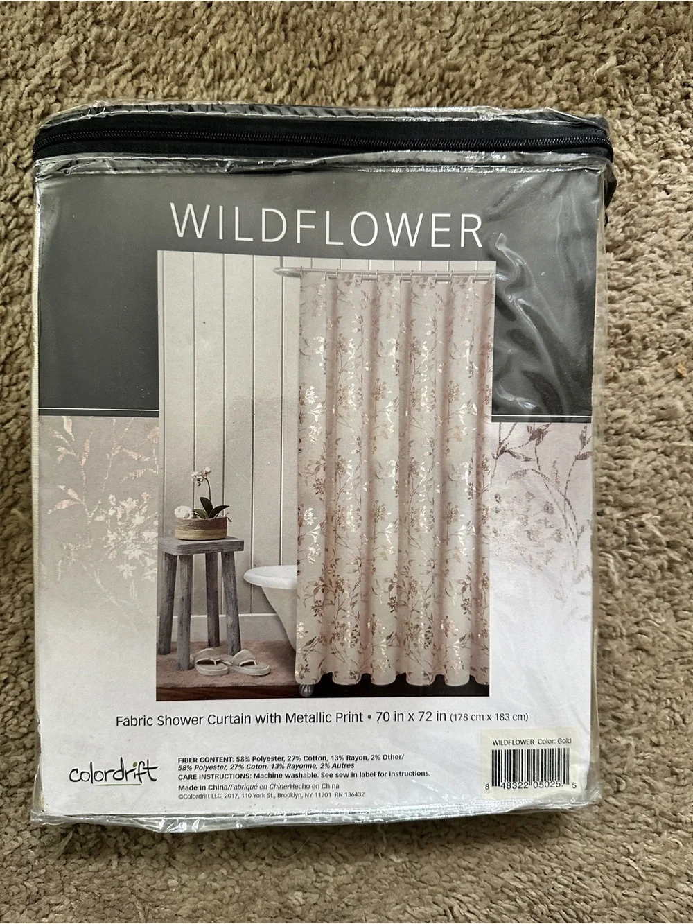Colordrift Wildflower Metallic Floral Wildflower Fabric Shower Curtain 70 x 72